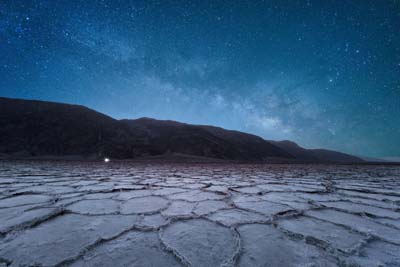 The Milky Way rising over the Badwater Salt Flats in Death Valley National Park, California