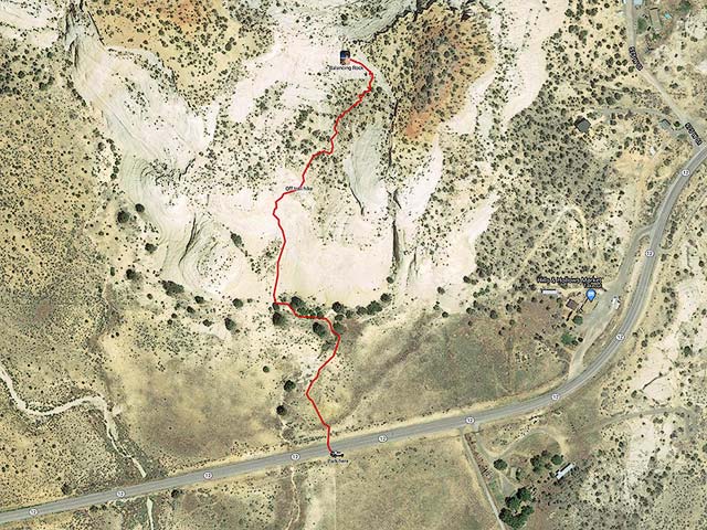 Google Map showing the route to Balanced Rock near Boulder, Utah
