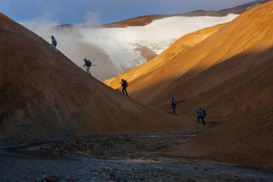 Hveradalir Thermal Area Photographers Photographers at the Hveradalir Thermal Area, in Kerlingarfjoll mountain range in Iceland