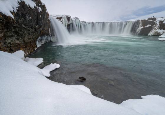 Godafoss in Winter 4 Godafoss in the winter. Godafoss is on the ring road in northeast Iceland.