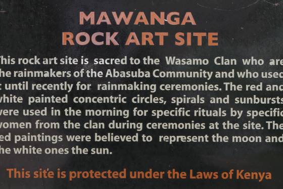 Mawanga Rock Art Sign Sign explaining the Mawanga Cave Rock Art
