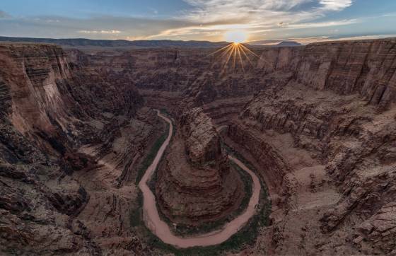 Little Colorado First Bend Sunburst Sunset at a bend in the Little Colorado River in Arizona