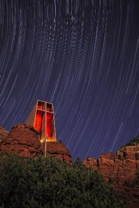 Chapel of the Cross Star Trail Star Trail with Chapel of the Cross in Sedona lit by Votive Candles