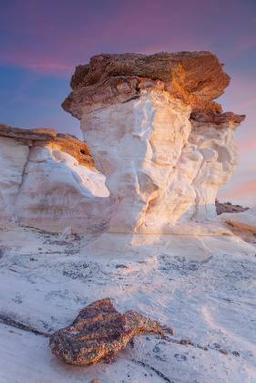 White Hoodoo at Sunset Pure White hoodoo reflecting the pinks of sunset in Colorful Canyon, Grand Staircase Escalante NM