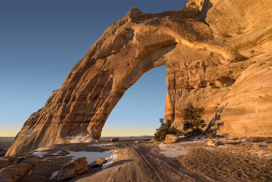 Fifteen Minutes after sunrise White Mesa Arch in the Navajo Nation, Arizona