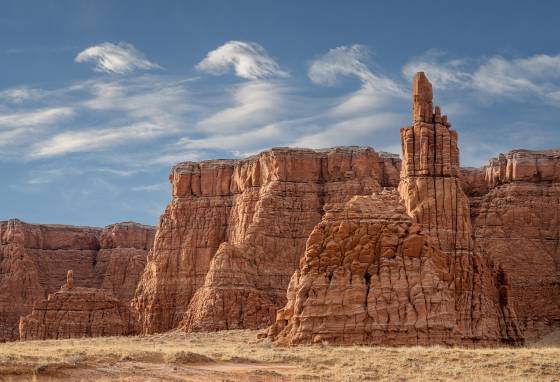 The Finger Kelvin-Helmholtz clouds over The Finger rock formation in Tohachi Wash, Arizona