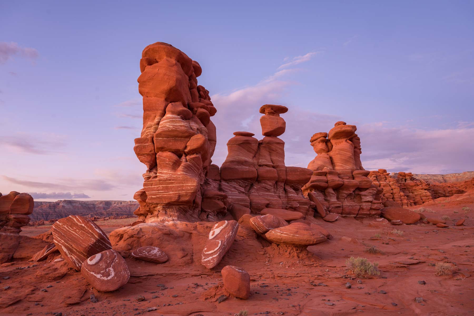 Red and White Hoodoos on Ward Terrace near the Adeii Eichii Cliffs