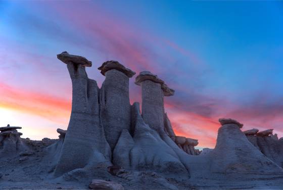 The Three Kings Sunset The Three Kings Hoodoo in Valley of Dreams, Ah-Shi-Sle-Pah Wash, New Mexico