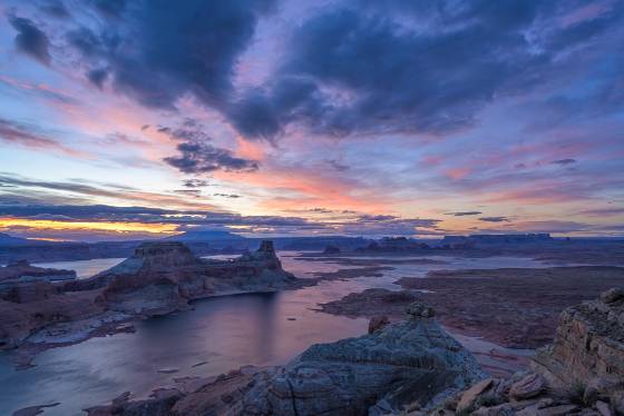 Gunsight Butte Blue Hour Sunrise Views of Lake Powell from Alstrom Point