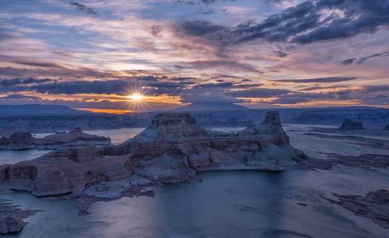 Sun Rising over Gunsight Butte 2 Sunrise Views of Lake Powell from Alstrom Point