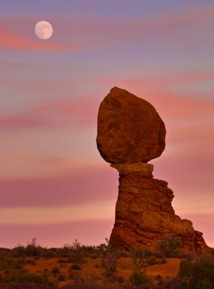 Balanced Rock and Full Moon Balanced Rock in Arches NP and nearly Full Moon