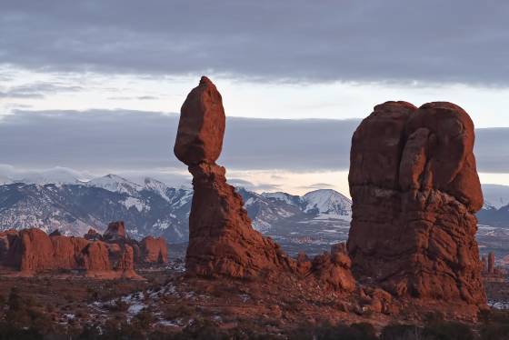 Last Light on Balanced Rock Balanced Rock in Arches NP in the WInter