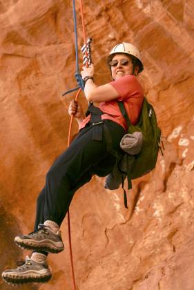 Elaine Rapelling Rapeller in the Park Avenue Area of Arches NP