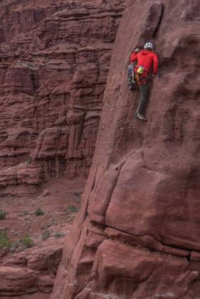 Fisher Towers Rock Climber Lead Rock Climber at Fisher Towers