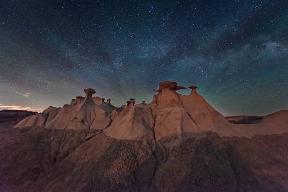 Radiating Clouds over the Bisti Wings The Bisti Wings at night in the Bisti Badlands, New Mexico