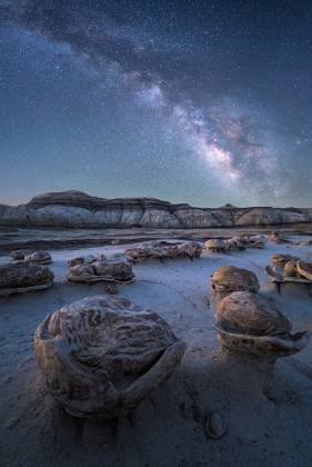 Milky Way over Cracked Eggs 1 The Milky Way rising over the Cracked Eggs in The Bisti Badlands composited with Blue Hour shot.