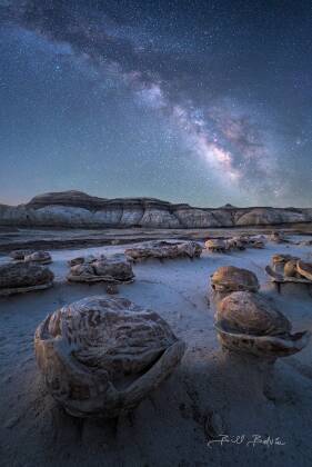 Milky Way over Cracked Eggs 1 The Milky Way rising over the Cracked Eggs in The Bisti Badlands composited with Blue Hour shot.