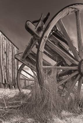 Wagon Wheel Sepia Wagon Wheels in Bodie State Historical Park, California