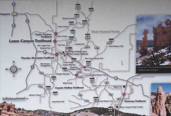 Map of Red Canyon Trailhead map of Red Canyon area showing tha Arches and Losee Canyon trailheads.