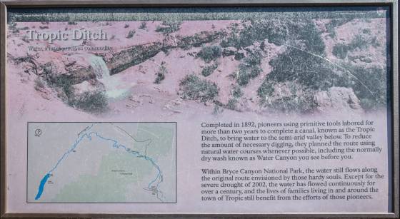 Tropic Ditch Sign Sign at Viewpoint explaining the Tropic Ditch in Bryce Canyon