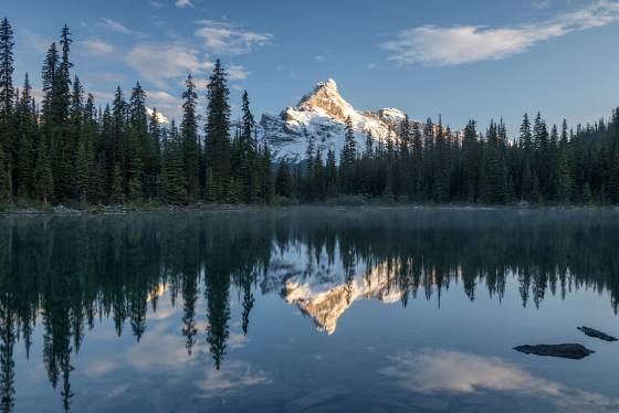 Cathedral Mountain 1 Cathedral Mountain reflected in Lake O'hara seen from Lake O'hara Lodge.