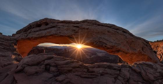 Mesa Arch in March Sunburst seen through Mesa Arch in March