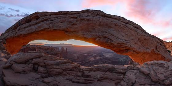 Mesa Arch just before sunrise Mesa Arch Panorama in Canyonlands National Park