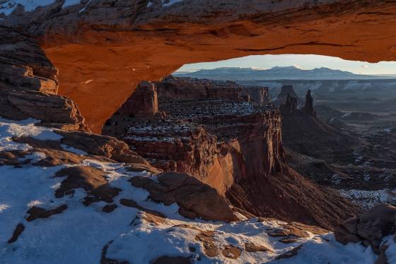 Snow at Mesa Arch Mesa Arch in the winter.