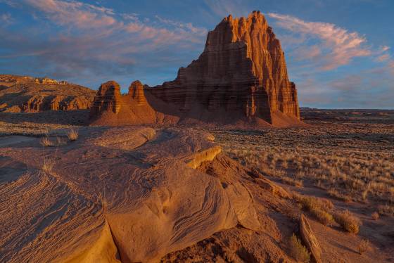 Temple of the Sun at Dawn Temple of the Sun at sunrise in the Cathedral District of Capitol Reef National Park