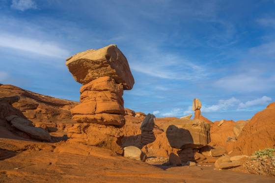 Hoodoos 9 Hoodoos of Dakota Caprock over Entrada Sandstone in Pedstal Alley near the Burr Trail in Utah.