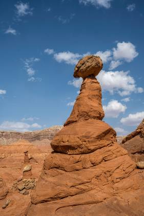 Pedestal Alley Hoodoo 5 Hoodoos of Dakota Caprock over Entrada Sandstone in Pedstal Alley near the Burr Trail in Utah.