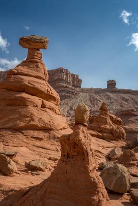 Pedestal Alley Hoodoos 4 Hoodoos of Dakota Caprock over Entrada Sandstone in Pedstal Alley near the Burr Trail in Utah.