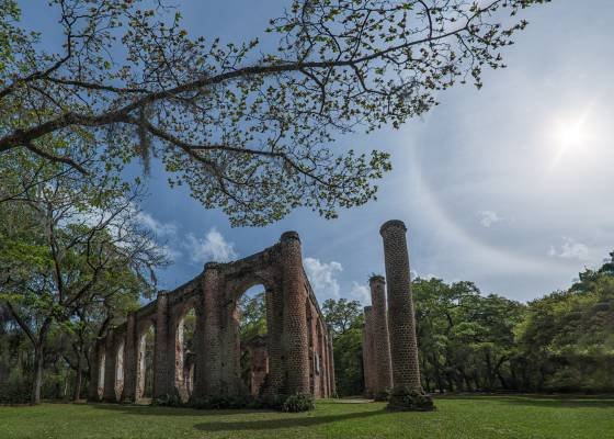 Old Sheldon Church 3 Sunstar seen at Old Sheldon Church near Charleston, South Carolina