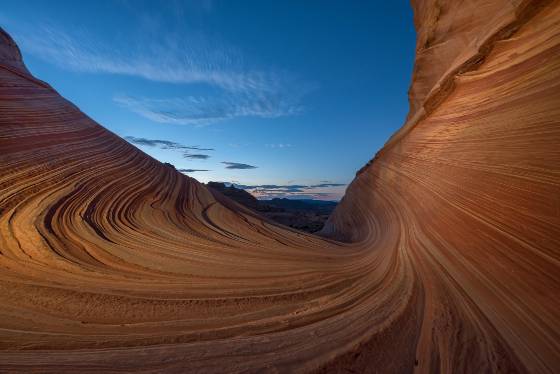 Looking North at Dusk The entrance to The Wave in Coyote Buttes North, Arizona seen at dusk