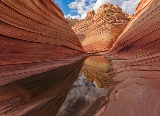 Water at The Wave 14 Looking south at a reflection in a water pool at The Wave in Coyote Buttes North, Arizona