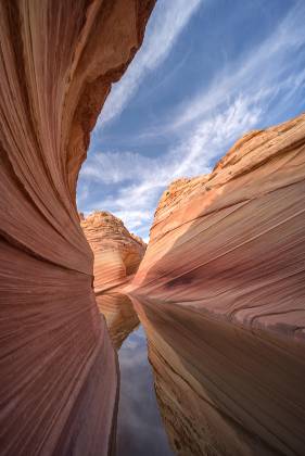 Water at The Wave 19 Looking south at a reflection in a water pool at The Wave in Coyote Buttes North, Arizona