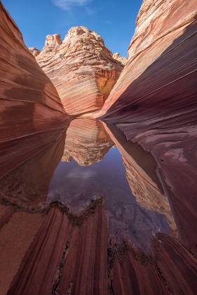 Water at The Wave 2 Looking south at a reflection in a water pool at The Wave in Coyote Buttes North, Arizona