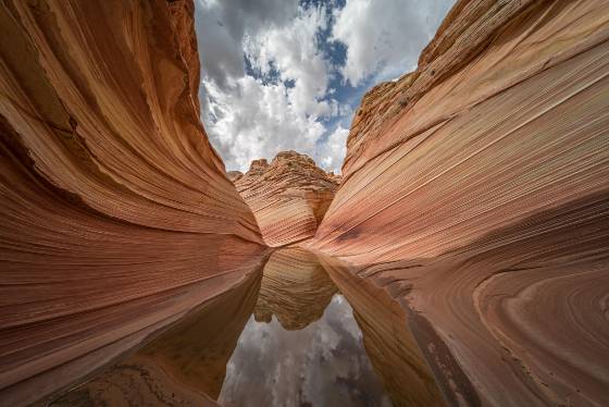 Water at The Wave 21 Looking south at a reflection in a water pool at The Wave in Coyote Buttes North, Arizona