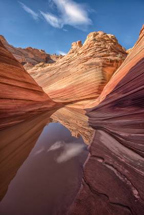 Water at The Wave 3 Looking south at a reflection in a water pool at The Wave in Coyote Buttes North, Arizona