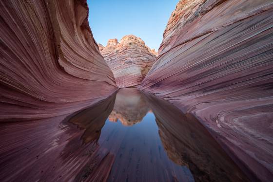 Water at The Wave 5 Looking south at a reflection in a water pool at The Wave in Coyote Buttes North, Arizona