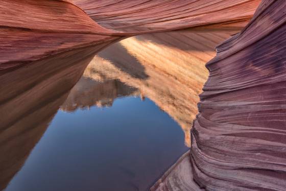 Water at The Wave 9 Looking south at a reflection in a water pool at The Wave in Coyote Buttes North, Arizona