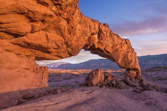 Alpenglow on Navajo Mountain Navajo Mountain seen through Sunset Arch in Grand Staircase Escalante NM