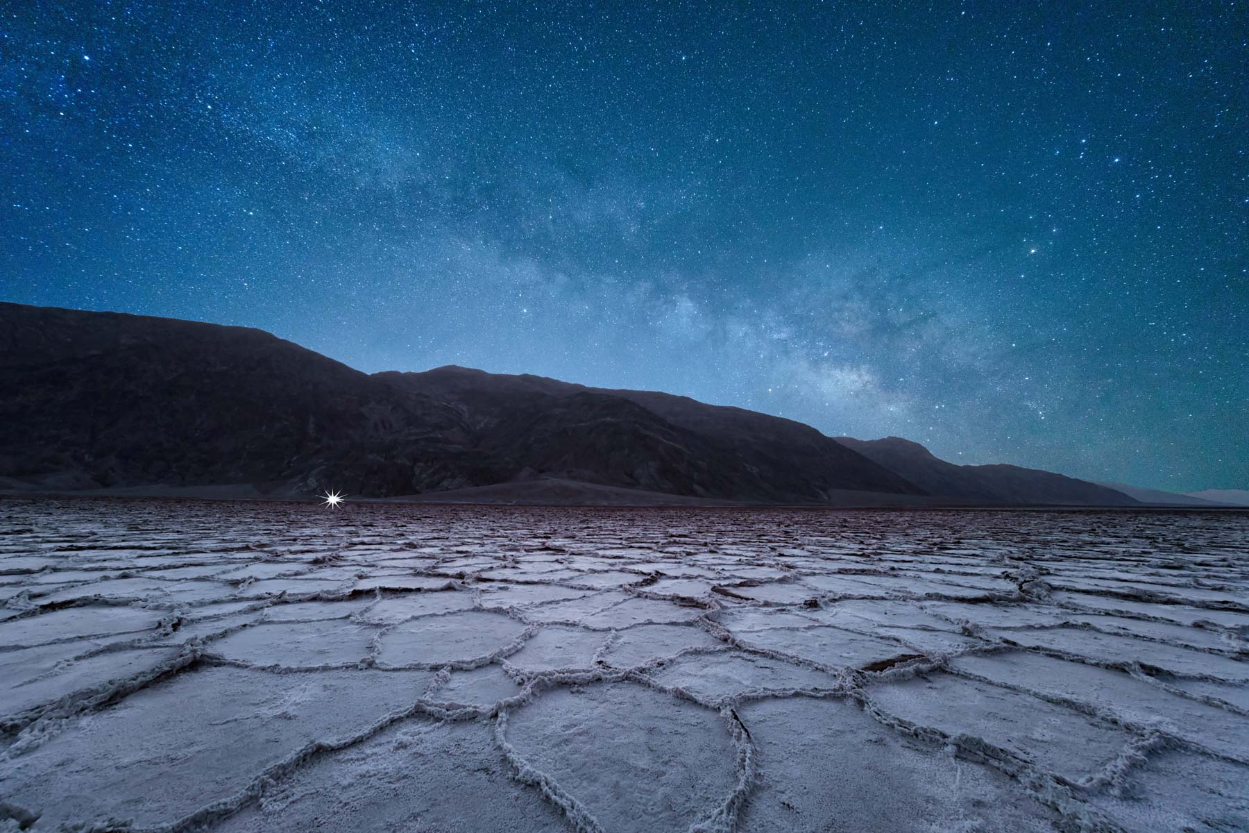 Badwater salt ridges and the Milky Way in Death Valley National Park