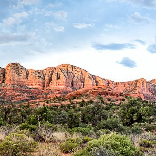 Courthouse Vista Sunset Panorama of Courthouse Butte, Lee Mountain, Gibraltar Rock, and Twin Buttes in Sedona, AZ