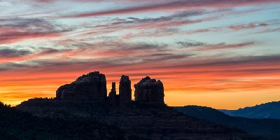 Cathedral Silouhette Cathedral Rock silhouetted against a fiery sunset sky in Sedona, AZ