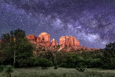 Cathedral Crowned Milky Way over Cathedral Rock as seen from the Baldwin trail in Sedona, AZ