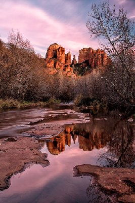 Cathedral Rock Sunset Cathedral Rock reflected in Oak Creek at sunset in Sedona, AZ
