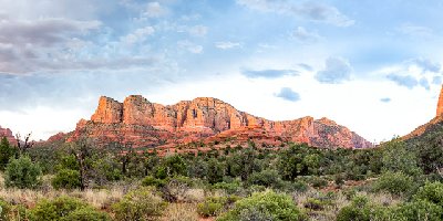 Courthouse Vista Sunset Panorama of Courthouse Butte, Lee Mountain, Gibraltar Rock, and Twin Buttes in Sedona, AZ