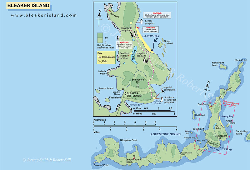 Map of Bleaker Island in the Falkland Islands