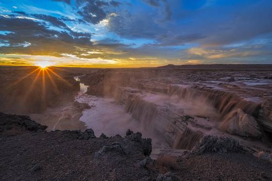Grand Falls at Sunset Grand Falls, aka Chocolate Falls, in the Navajo Nation, Arizona